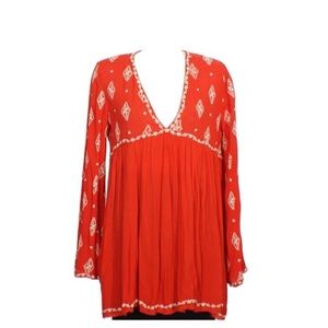 Free People Diamond Embroidered blouse. Size S Red